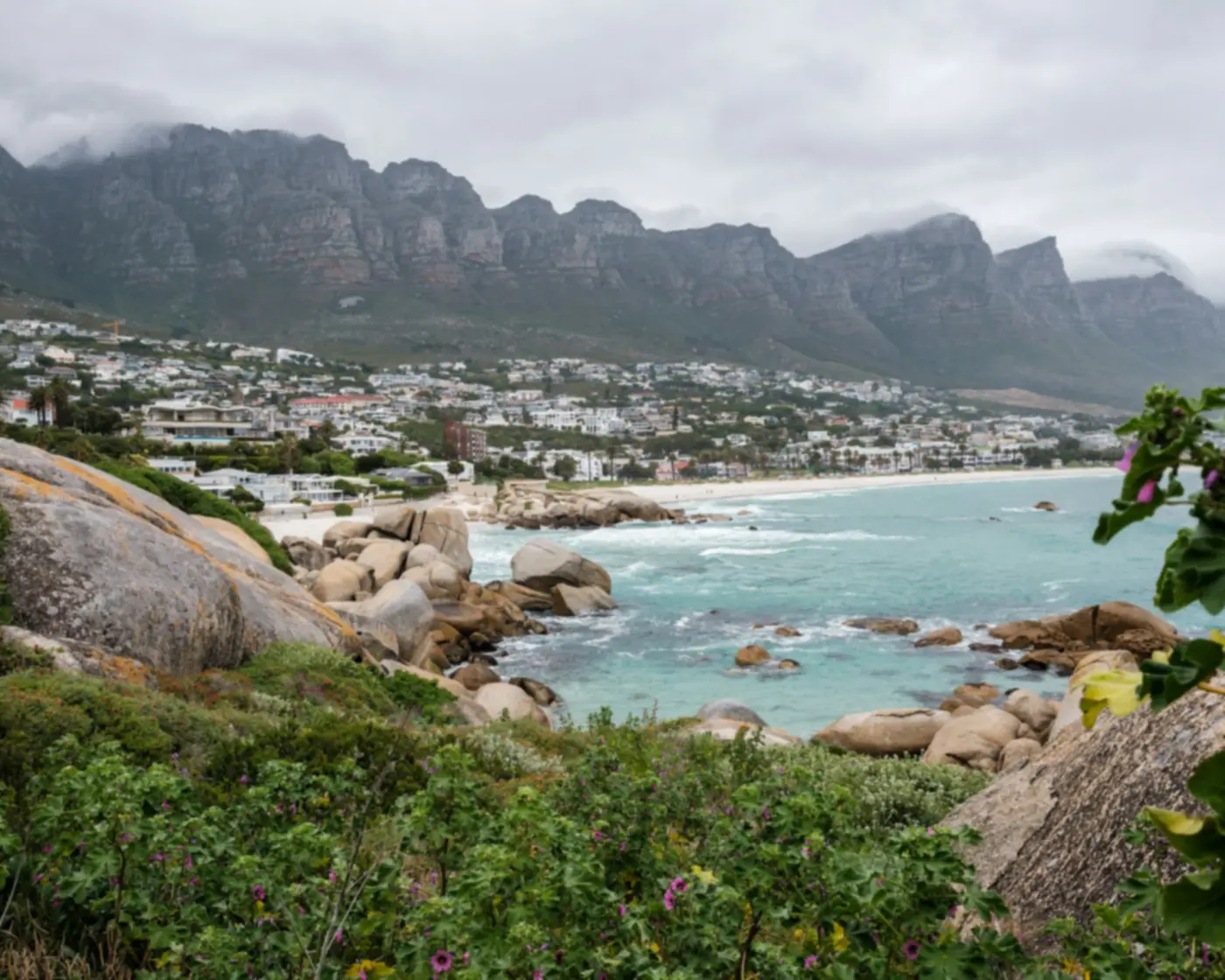 Camps Bay beach and the Twelve Apostles mountains, Cape Town